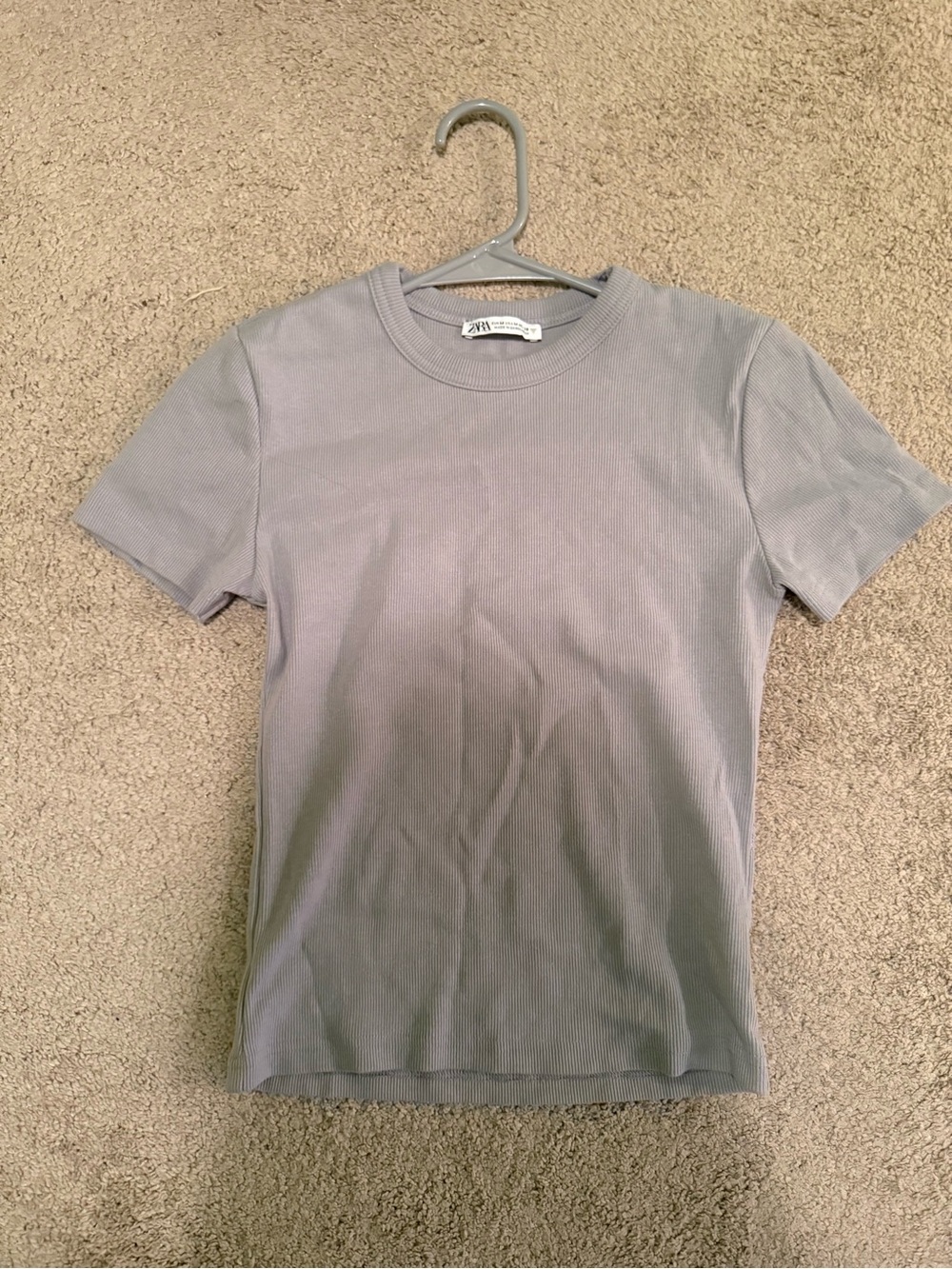 Zara Light Gray Ribbed Short-Sleeve Tee